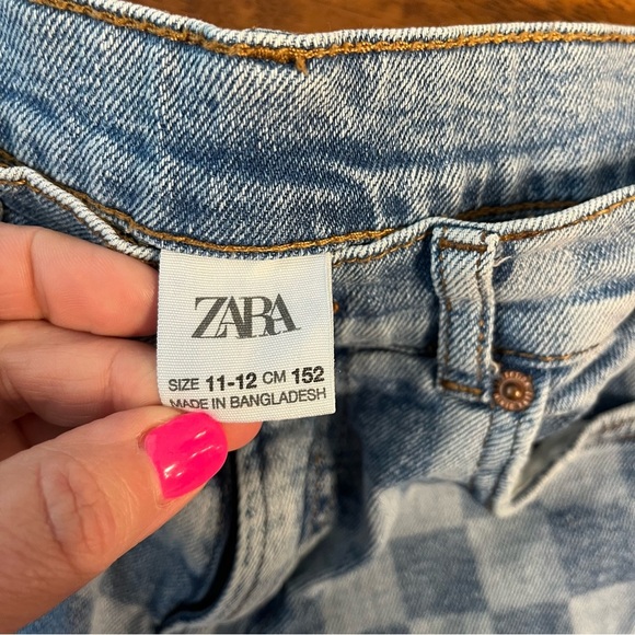 Zara checkerboard denim cutoff shorts size 11-12 - Picture 2 of 4
